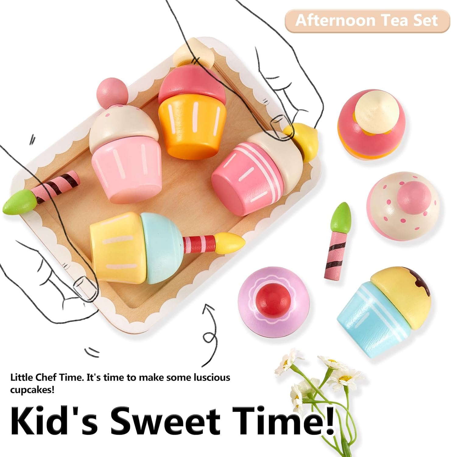 Thumbnail 3 de HERSITY Cupcake Holzspielzeug-Set für die Kinderküche – Torten, Dekorationen und Backutensilien