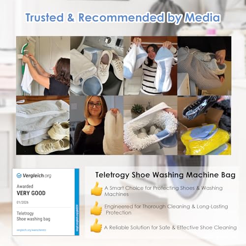 Detalle de Teletrogy Lot de 2 Sac Lavage Chaussures avec Embauchoir Réglable et Fermeture Éclair Cachée – Blanc