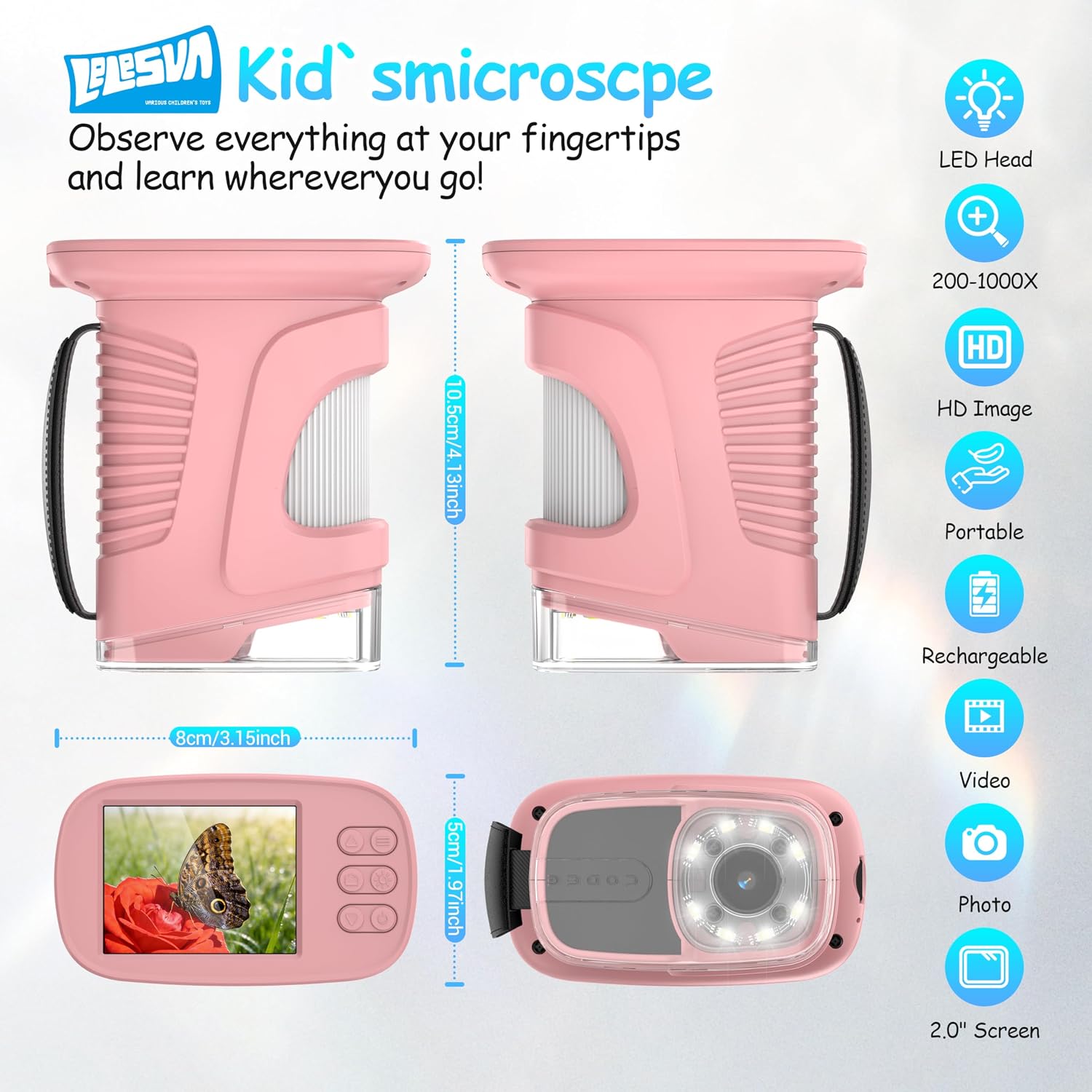 Thumbnail 6 de Microscopio per Bambini con Schermo 2,4'' – Mini Microscopio Portatile 1000X (Rosa) per Esplorare Scienza e Creatività