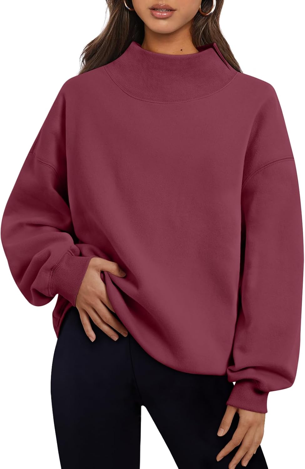 Thumbnail 6 de Trendy Queen Women's Mock Neck Oversized Sweatshirt – Cozy Fleece Pullover for Fall 2026