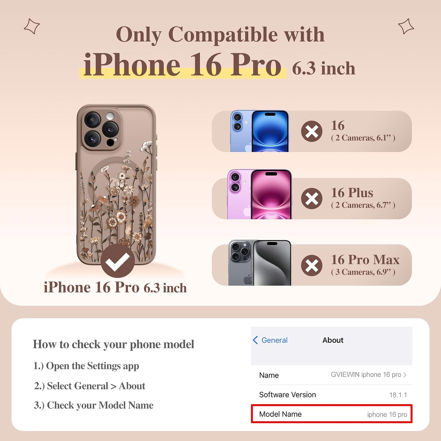 Thumbnail 1 de GVIEWIN iPhone 16 Pro Case 14FT Protection