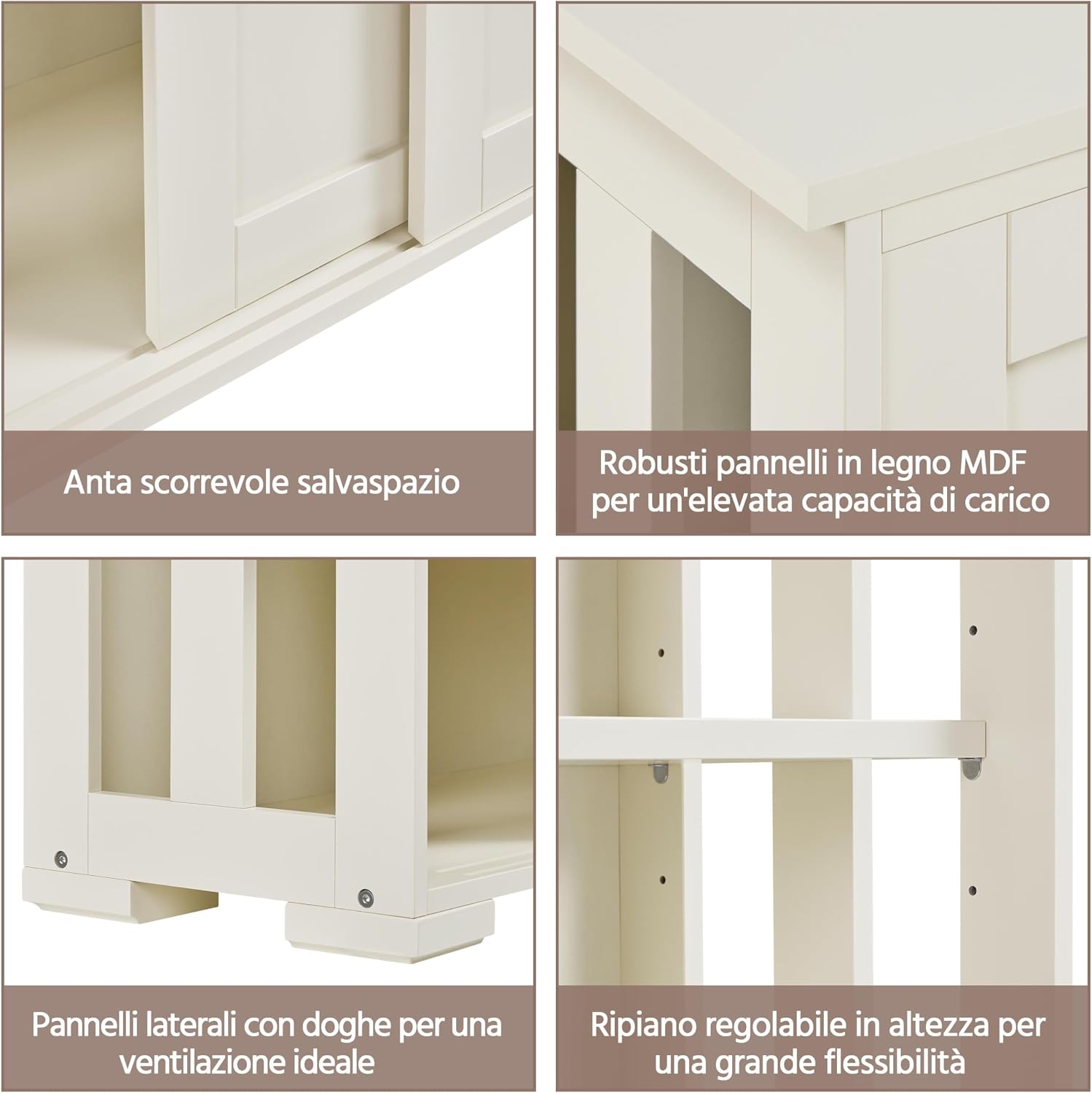 Thumbnail 3 de Yaheetech Credenza da Cucina 106,7x33x63 cm con 2 Ante Scorrevoli • Mobiletto Bianco Avorio