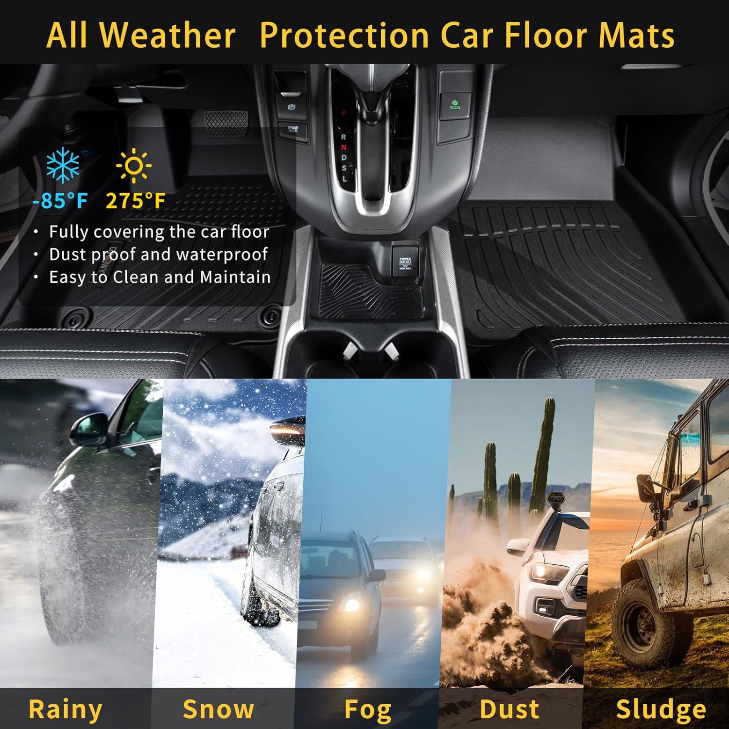 Thumbnail 4 de GINOWY 3D TPE Floor Mats & Cargo Liner for Ford Taurus (2010–2019) — Waterproof, Non-Slip All-Weather Set