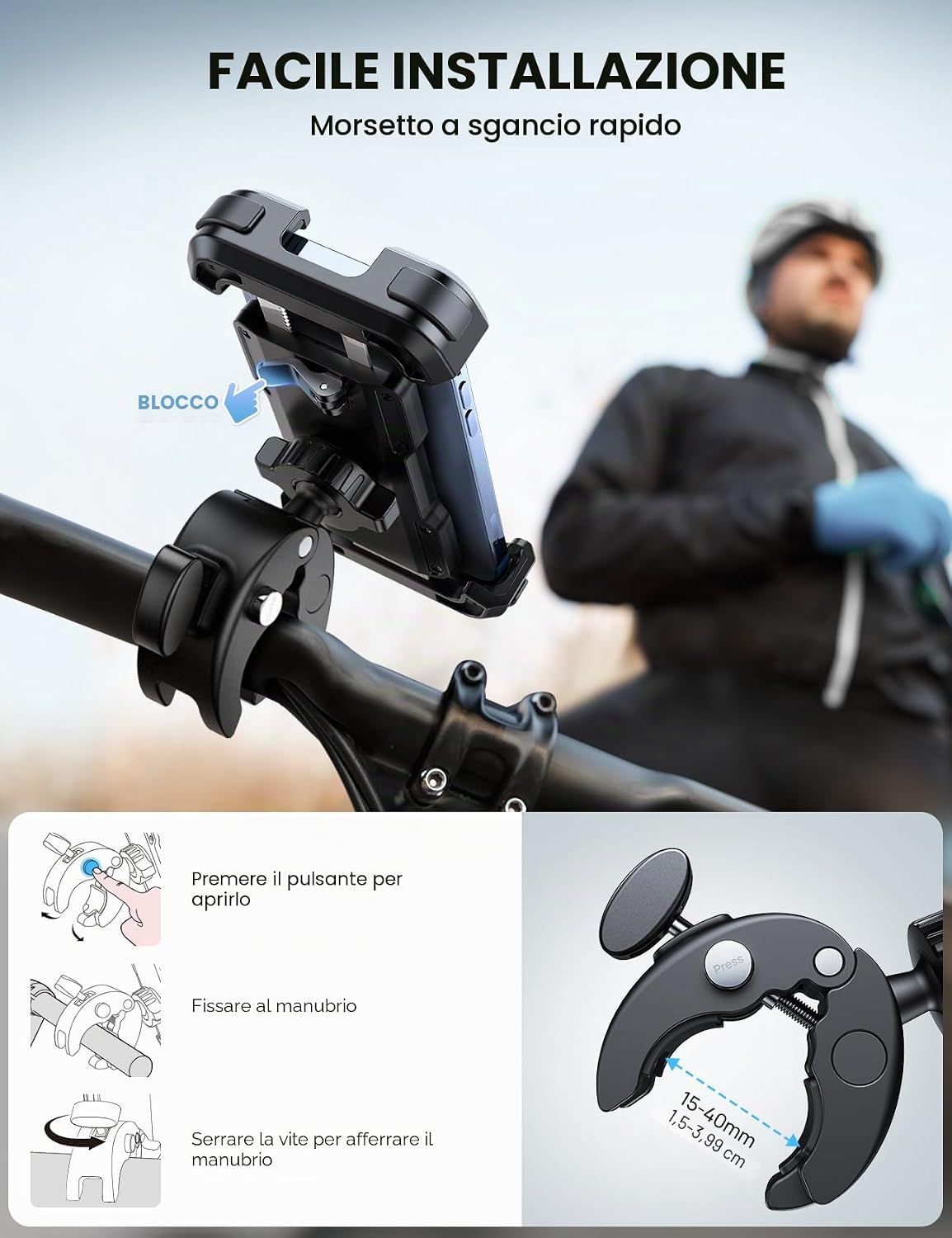 Thumbnail 3 de Lamicall supporto telefono bici con clip manubrio e rotazione 360° (smartphone 4,7–6,8")