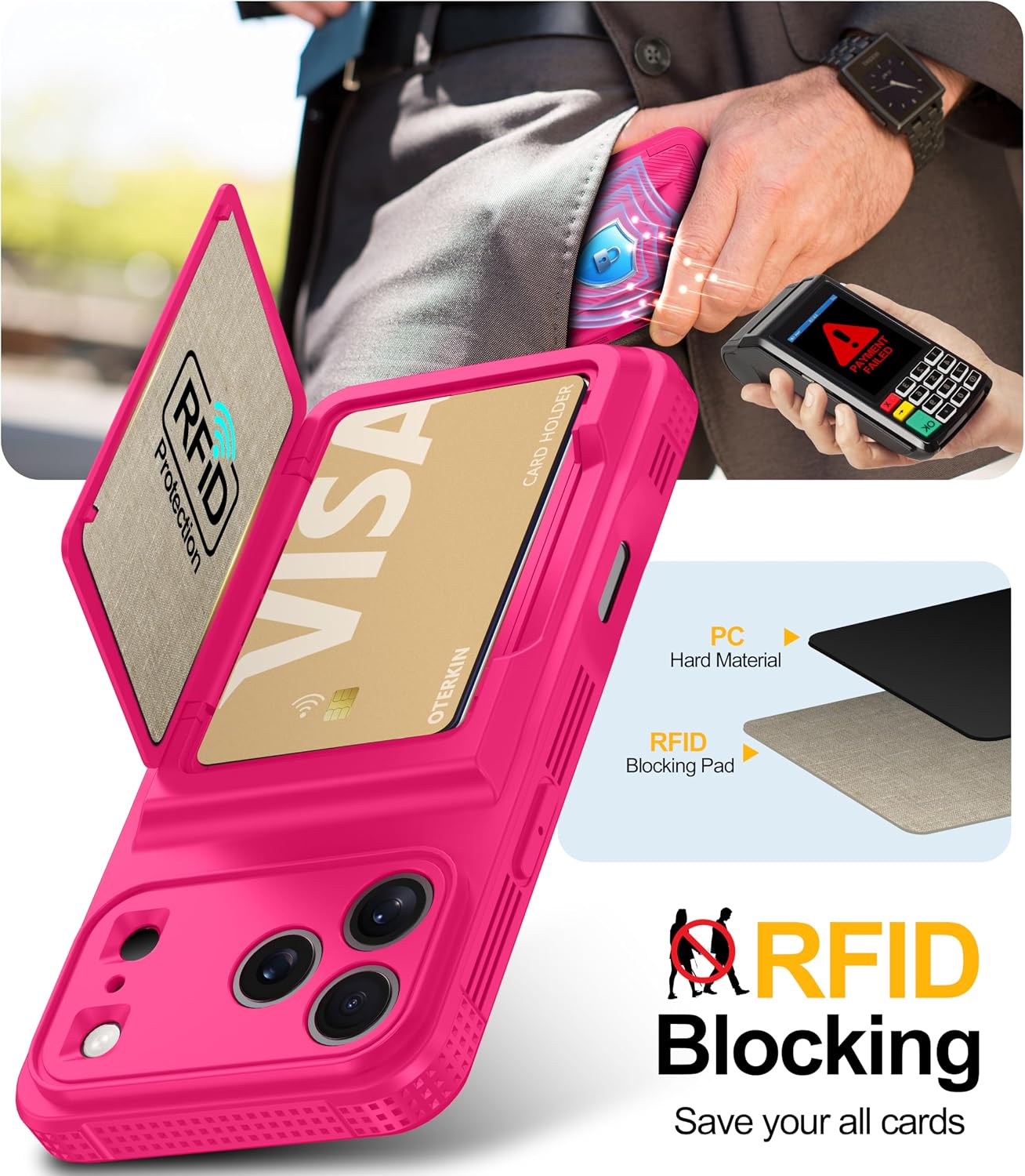 Thumbnail 3 de Oterkin for iPhone 17 Pro Max Case Wallet with Built‑in Card Holder, RFID Blocking, 9H Screen Protector and Full Camera Protection