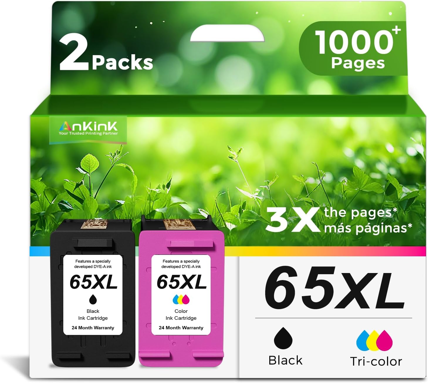 Detalle de Ankink 65XL Ink Cartridge Combo, Black and Tri-Color, 2-Pack for HP