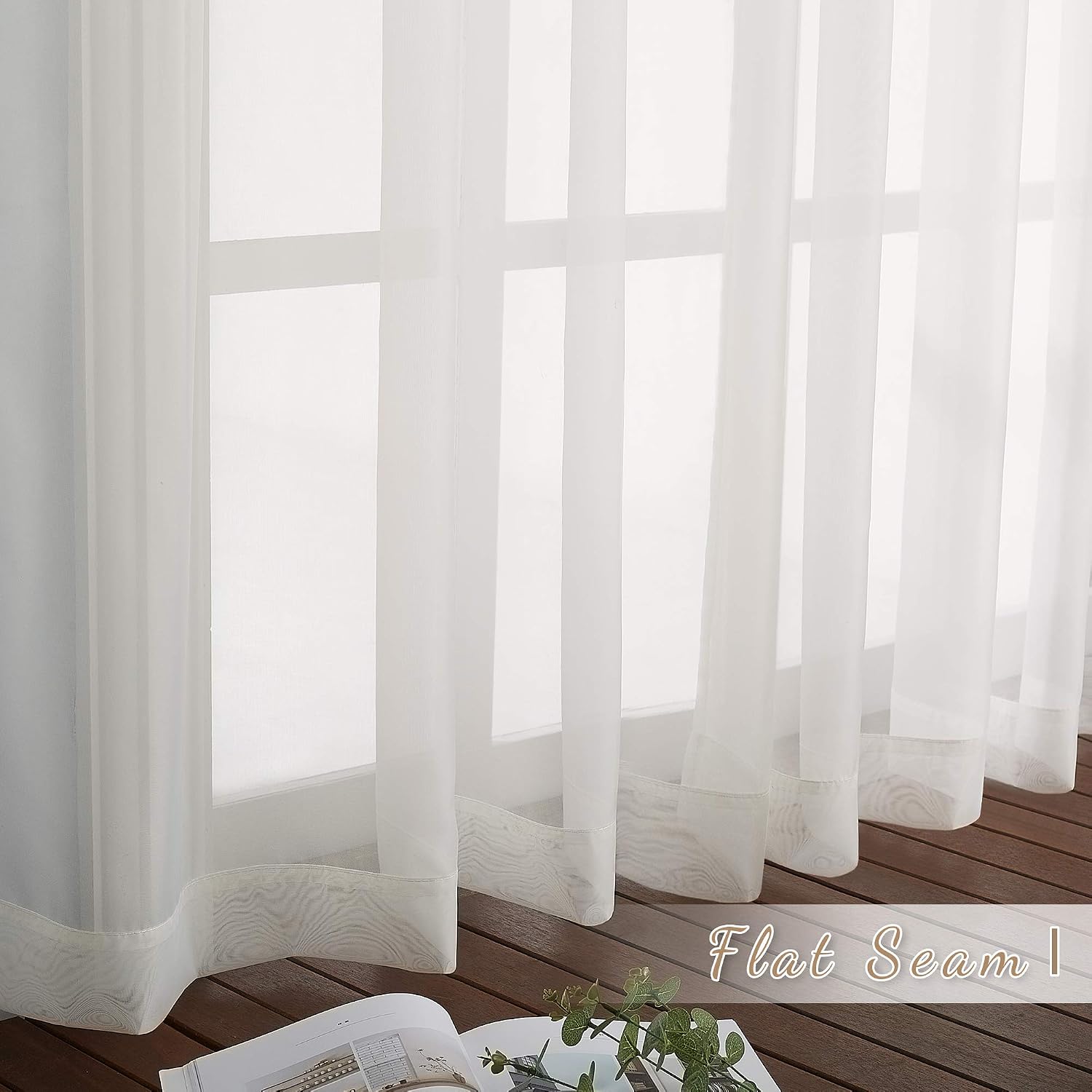 Detalle de NICETOWN Patio Door Sheer Curtains (2 Panels), 96-inch Length Ring Top Voile, Beige, 54-inch Wide