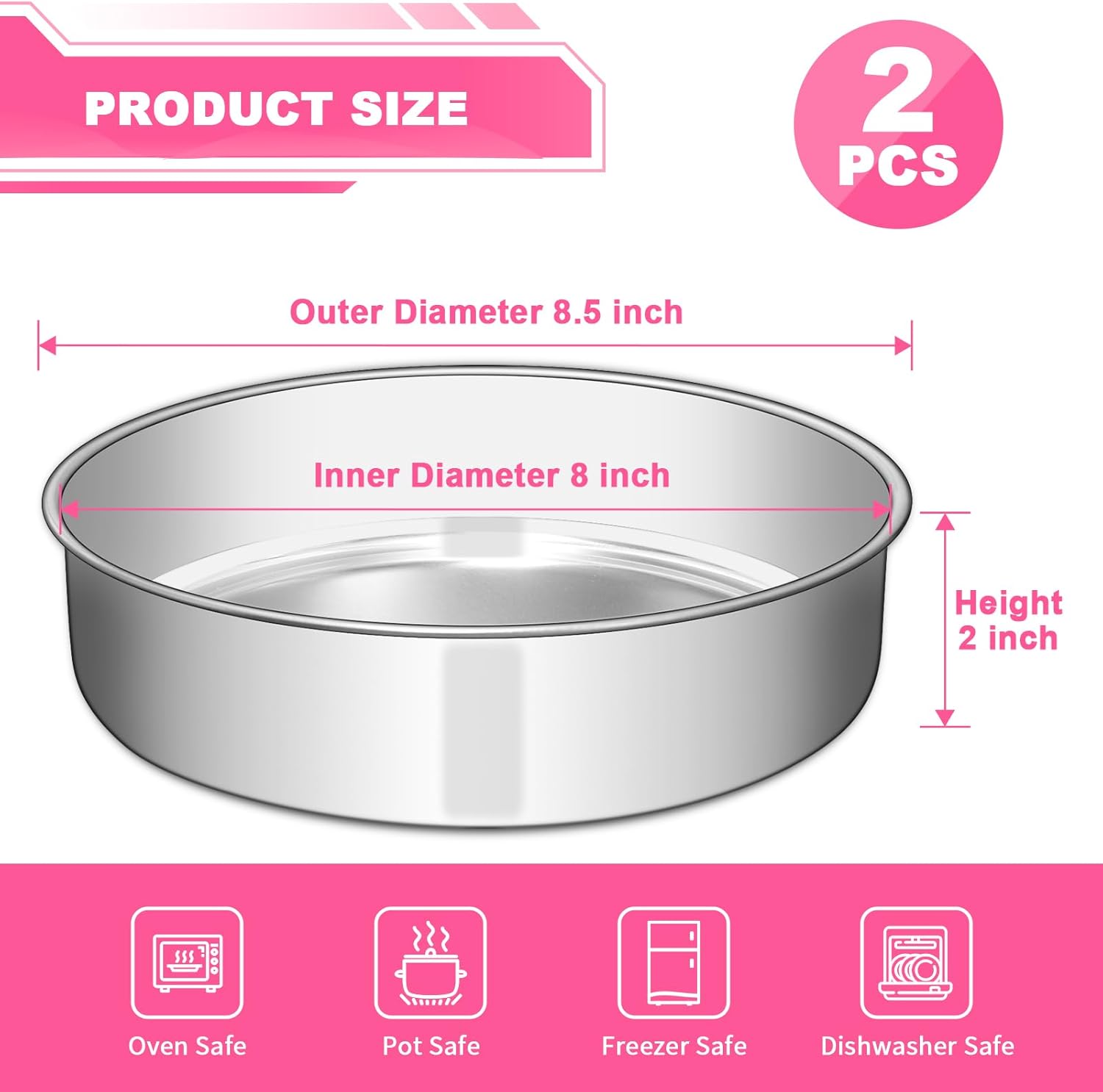 Detalle 2 de 8 Inch Stainless Steel Cake Pans Set of 2 🍰