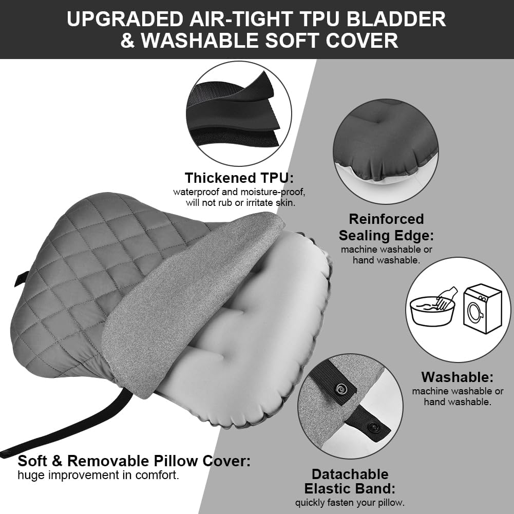 Detalle de Flintronic Aufblasbares Kissen für Camping und Reise – Ultralight, Ergonomisch, Abnehmbarer Bezug