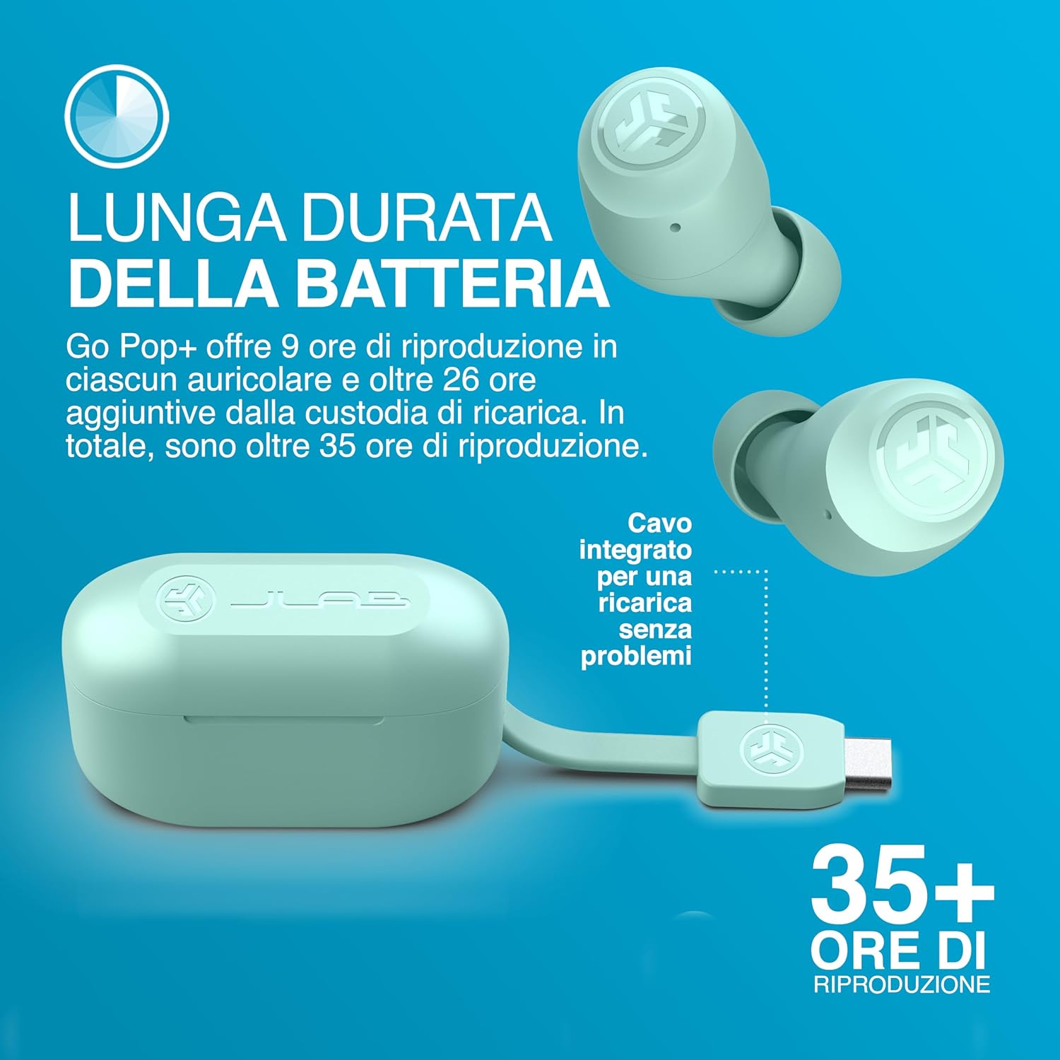 Thumbnail 5 de JLab Go Air Pop+ cuffie Bluetooth true wireless con microfono, Multipoint e app (menta)