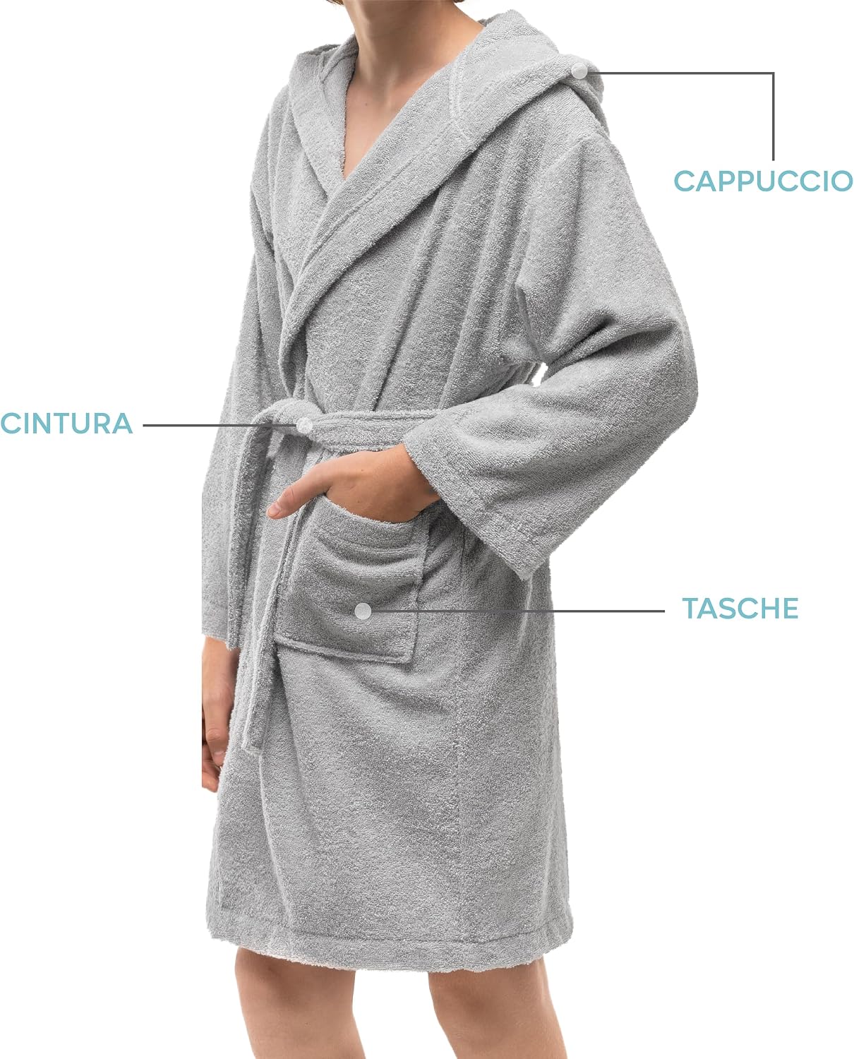 Detalle 2 de Twinzen Accappatoio Bambino Adolescenti con Cappuccio in cotone 100%: morbidezza e assorbimento per ogni momento
