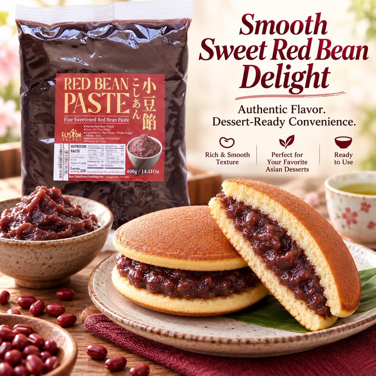 Detalle 2 de Fusion Select Sweetened Red Bean Paste, 2-Pack for Mochi, Buns & Pastries