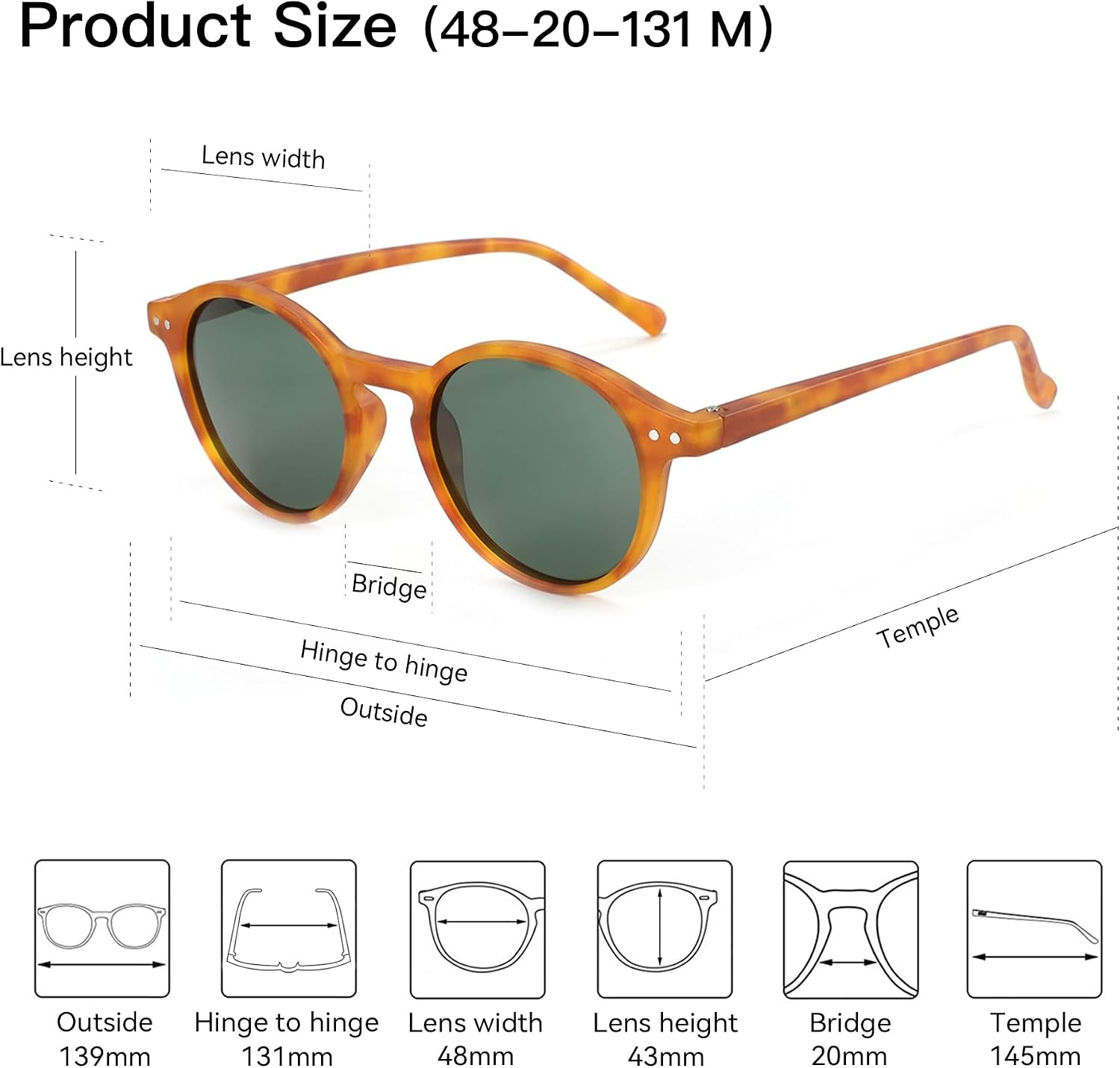 Detalle de ZENOTTIC Sonnenbrille Polarisiert Rund Retro – UV 400 Schutz, Vintage Rahmen für Damen und Herren