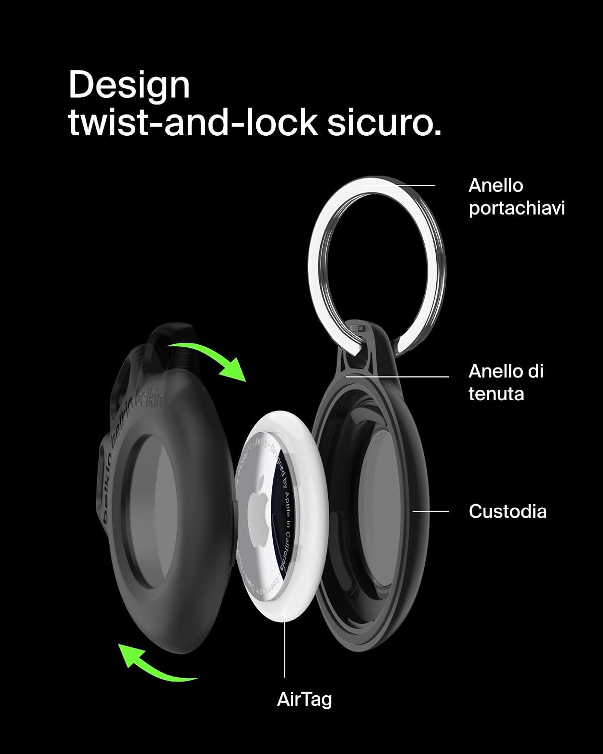 Thumbnail 2 de Belkin Secure Holder impermeabile con anello portachiavi per Apple AirTag (custodia protettiva) – Nero
