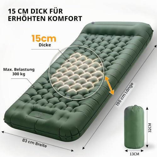 Thumbnail 4 de BLUEVER Aufblasbare Schlafmatte Extra Breit mit Fußpumpe – komfortable Campingmatte