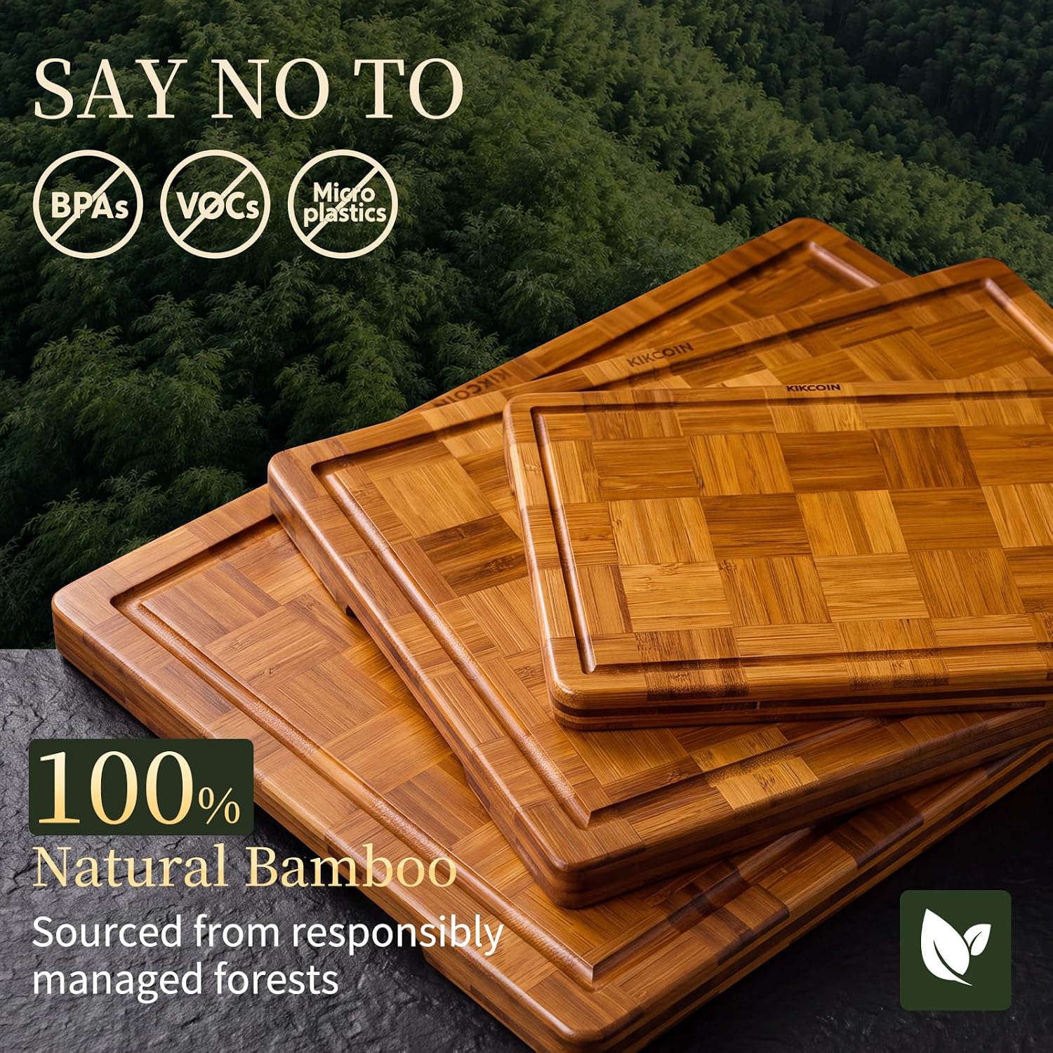 Detalle 2 de Kikcoin Extra Large Bamboo Cutting Boards Set of 3 ⚖