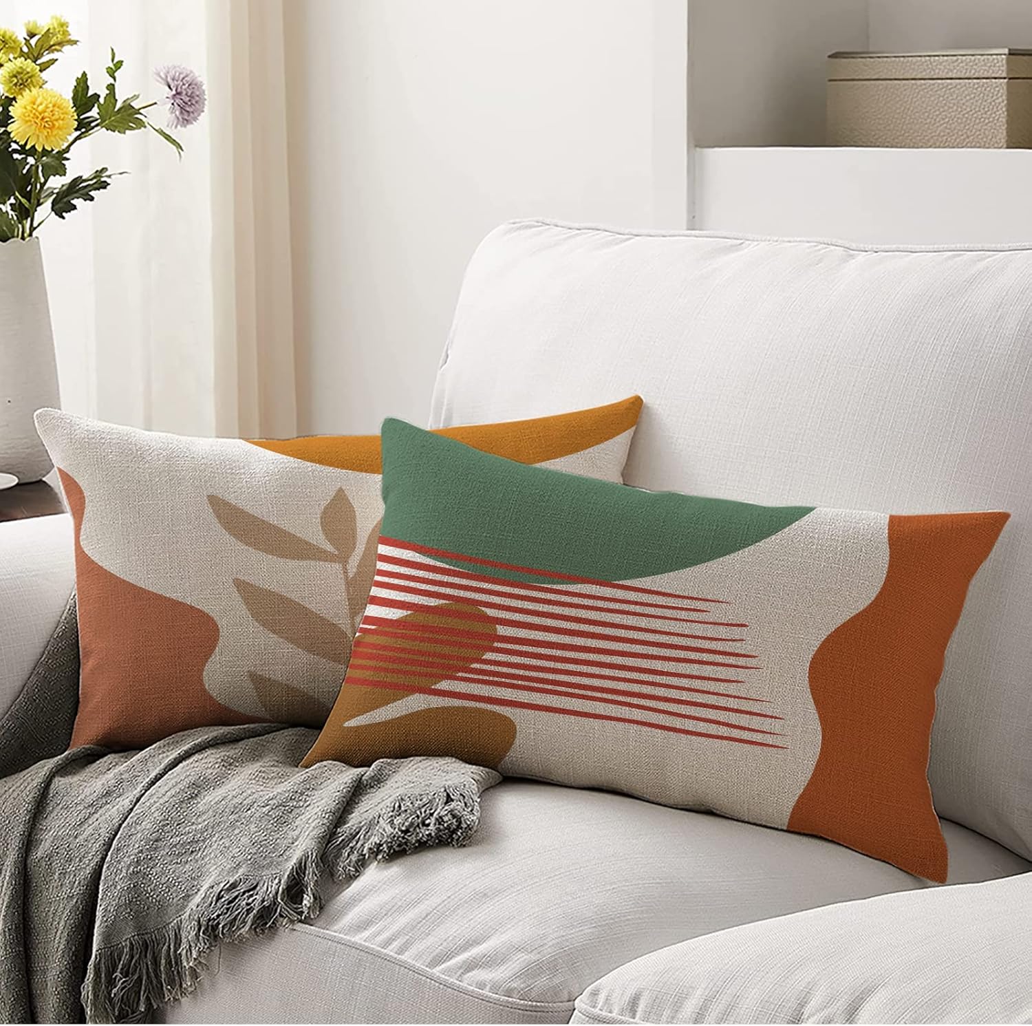 Thumbnail 6 de Lot de 4 housses de coussin ZWJD 30x50 à motif géométrique, en lin coton