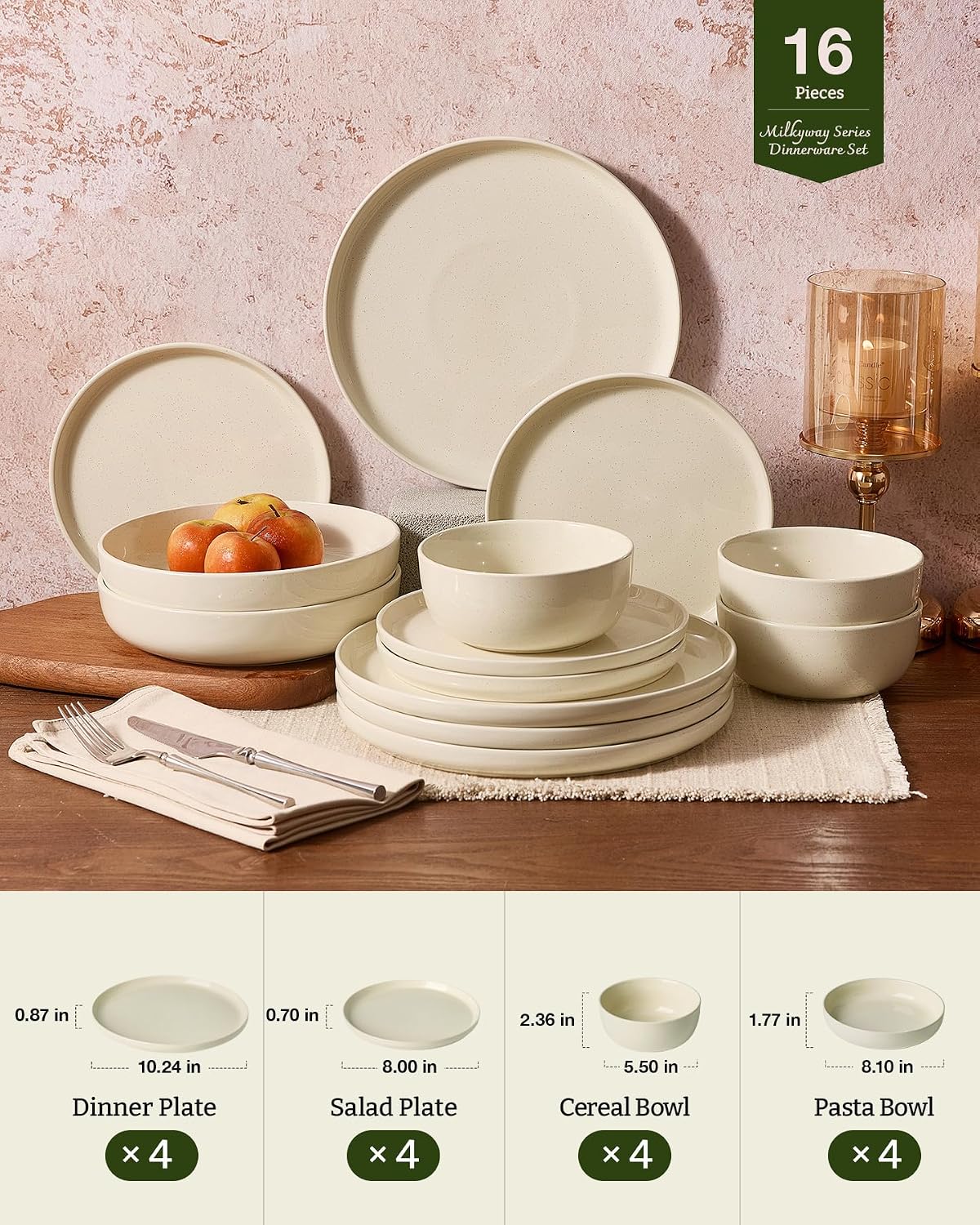 Detalle de Famiware Milkyway Stoneware Dinnerware Set, 16-Piece for Everyday & Formal Dining