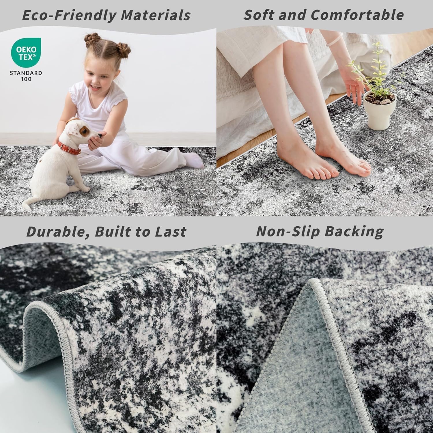 Thumbnail 5 de BYYVOO 3x20 ft Extra Long Hallway Runner Rug with Non-Slip Rubber Backing (Black Grey, Low Pile)