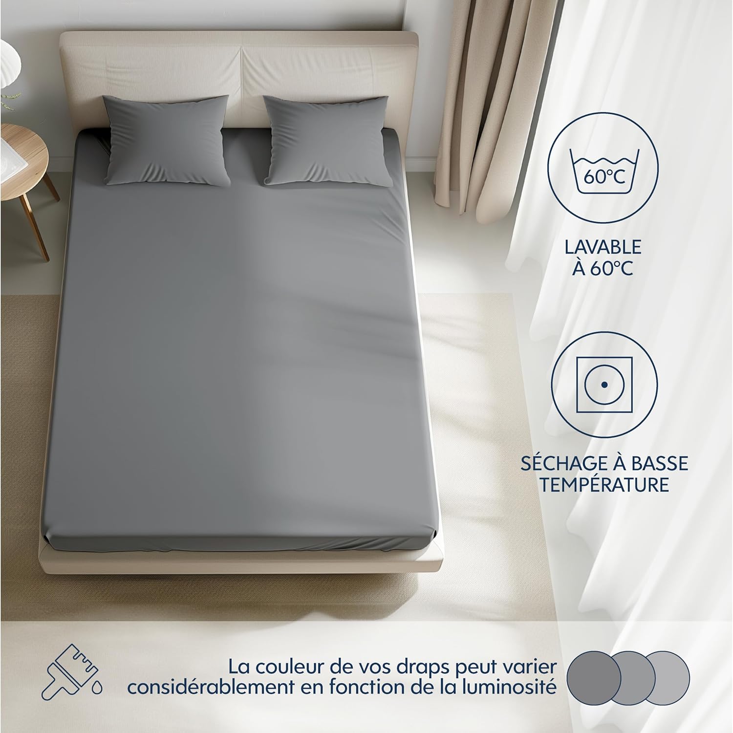 Thumbnail 4 de Dreamzie Drap-housse 160x200 cm en jersey 100% coton premium anthracite (hauteur de matelas jusqu’à 27 cm)