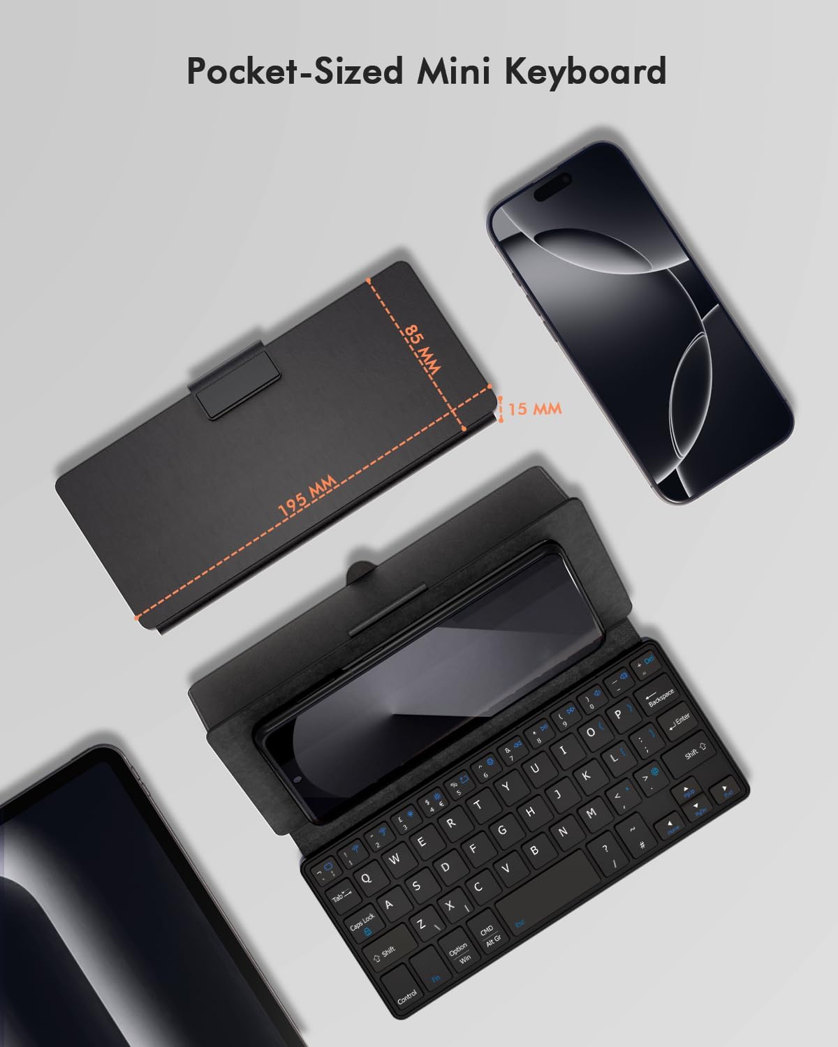 Thumbnail 1 de Doohoeek Dual Bluetooth Mini Keyboard for Phone (Portable Wireless Keyboard with Stand) – Black