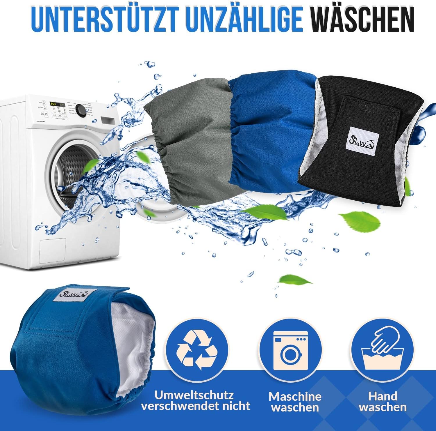 Detalle de SlowTon Hundewindeln für Rüden, 3 Stück – waschbare, wiederverwendbare Windelhöschen mit starkem Befestigungssystem