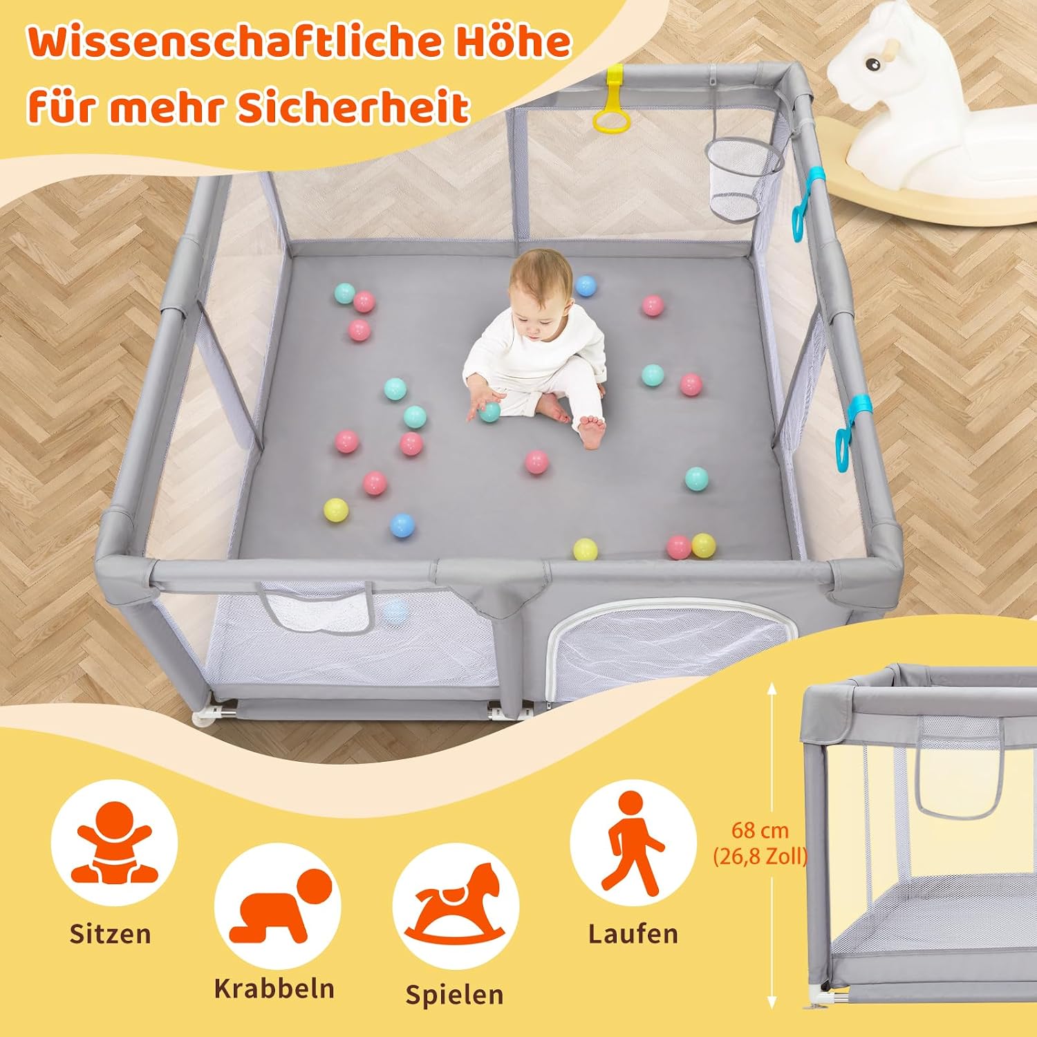 Thumbnail 3 de CHOLY Laufstall Baby 128x128 cm Laufstall