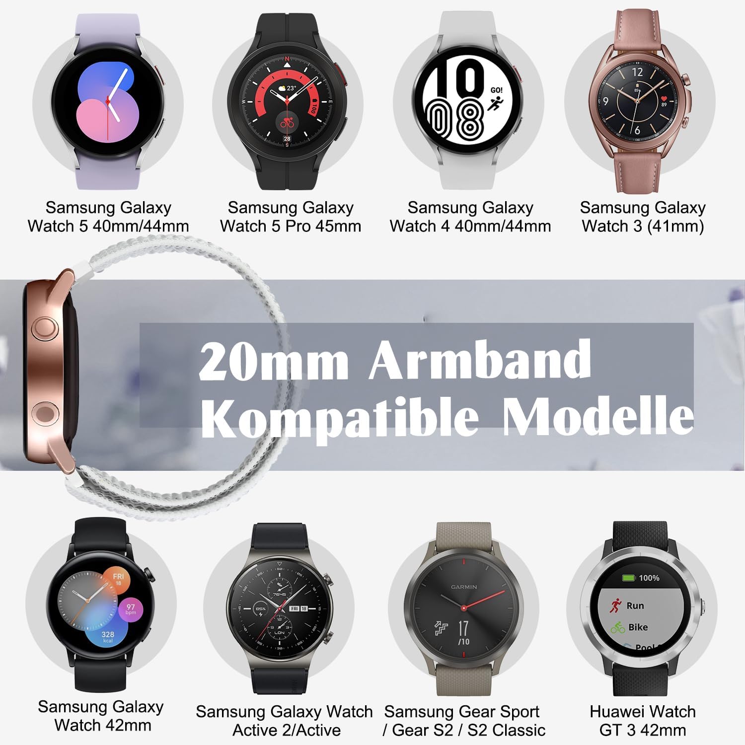 Thumbnail 1 de Vodtian 20 mm Nylonarmband – kompatibel mit Galaxy Watch 7/6/5/4, FE, Pro, Classic-Varianten und Garmin Vivoactive