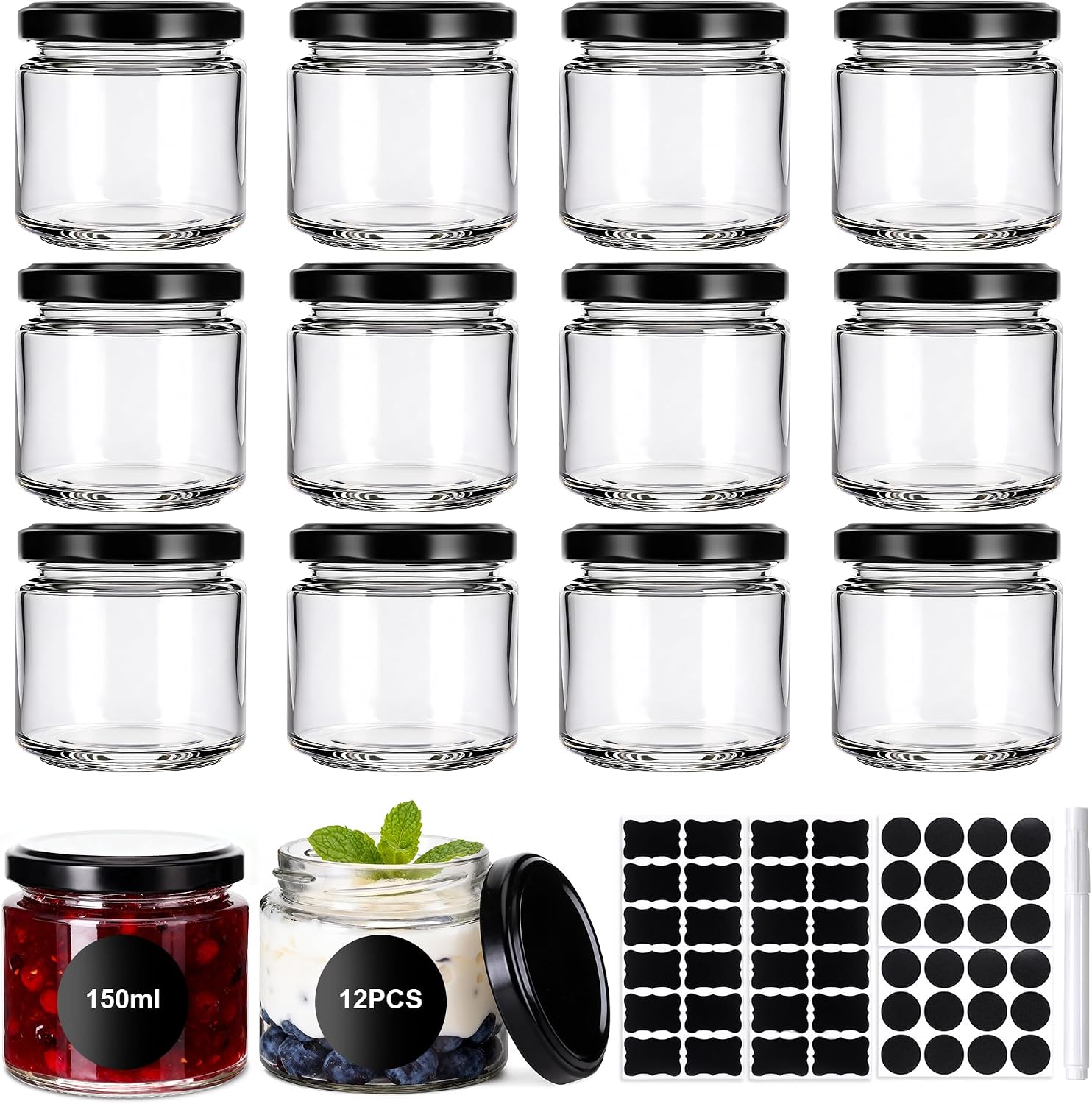 Detalle de Hejo glasburkar, 12-pack, 150 ml med lufttäta skruvlock