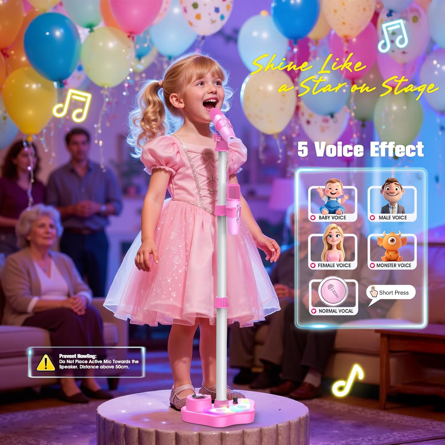 Thumbnail 3 de Micrófono karaoke Rosa con soporte 47–108 cm