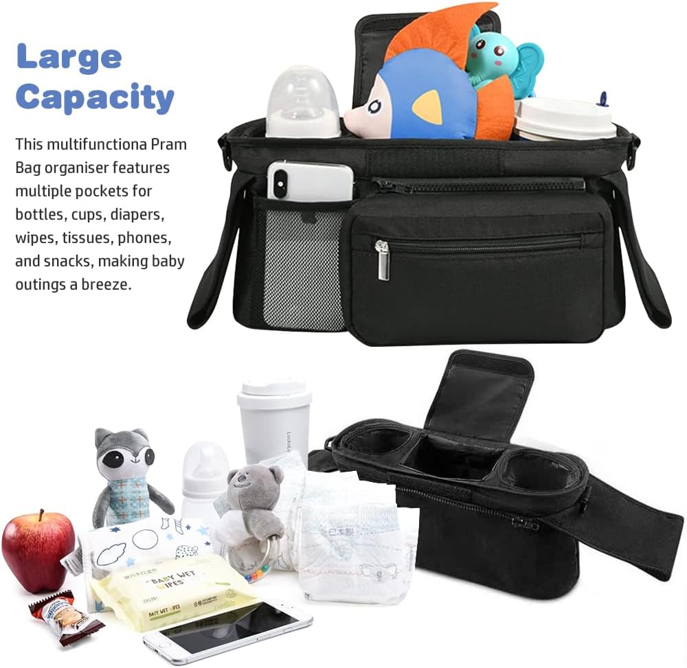 Thumbnail 2 de Tyuodna Baby Pram Bag Stroller Organizer – Universal, 2 Insulated Cup Holders, Large Capacity