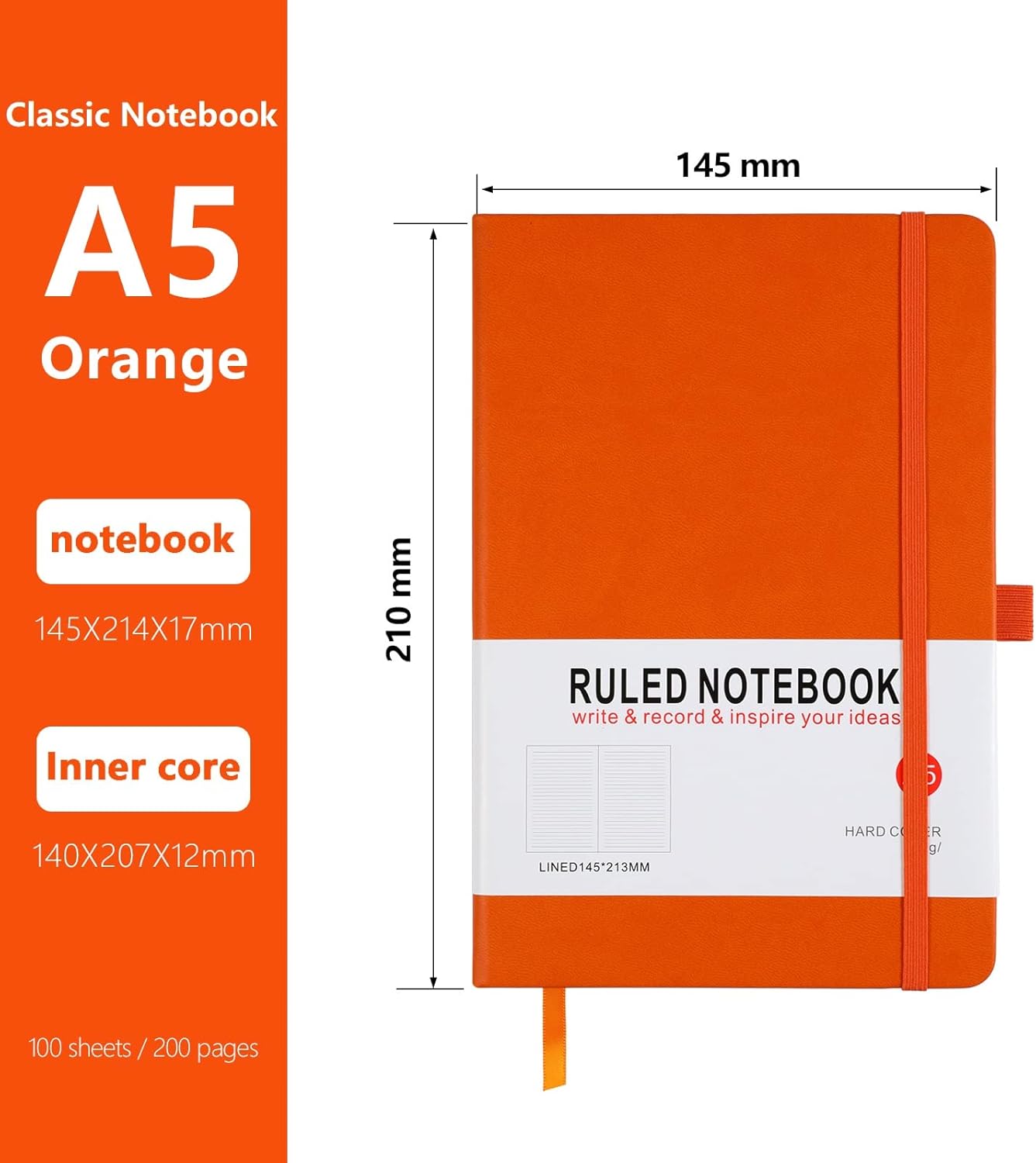 Detalle de Notebook A5 3 Pack Journal – A5 notebook with 200 pages, PU leather cover, and handy features