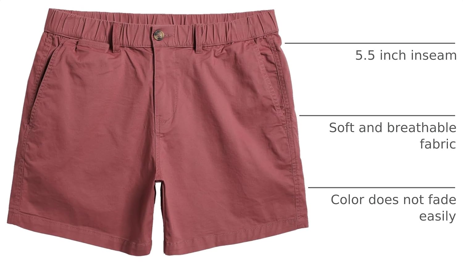 Detalle 2 de maamgic Men's Classic-fit 5.5" Cotton Casual Shorts with Elastic Waistband and 4 Pockets