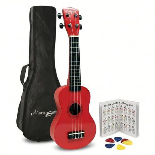 Martin Smith UK212-RD Ukulele Soprano de 21" con Bolsa (Rojo) – ideal para principiantes
