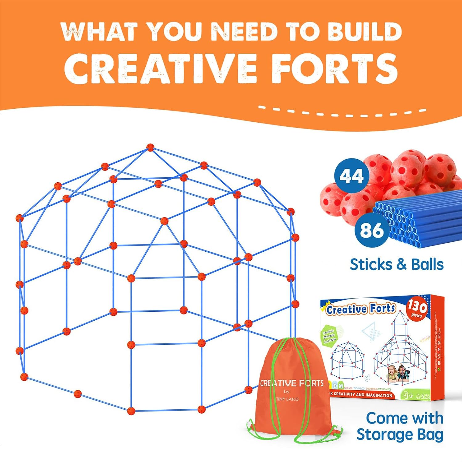 Thumbnail 1 de Tiny Land Fort Building Kit for Kids (130 Piece) – STEM Building Toy