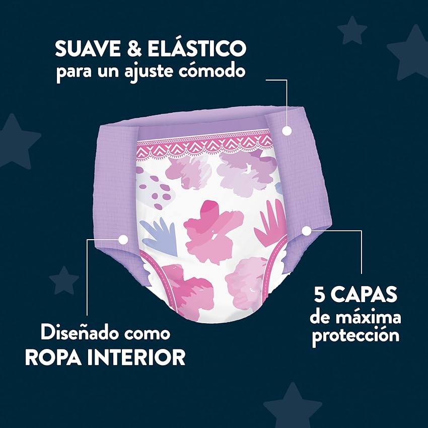 Detalle 2 de Huggies DryNites Pañales Nocturnos para Niña 💤 33 Uds.
