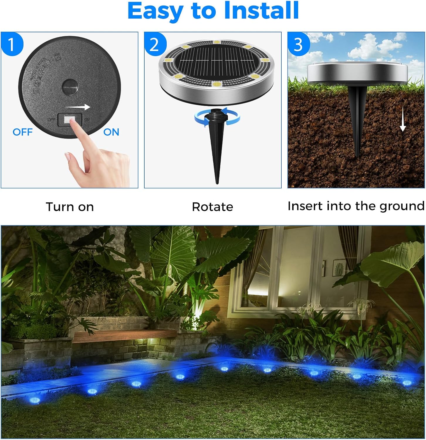 Detalle 2 de Peasur Solar Bodenleuchten Aussen – 12 Stück, 8 LED Blau