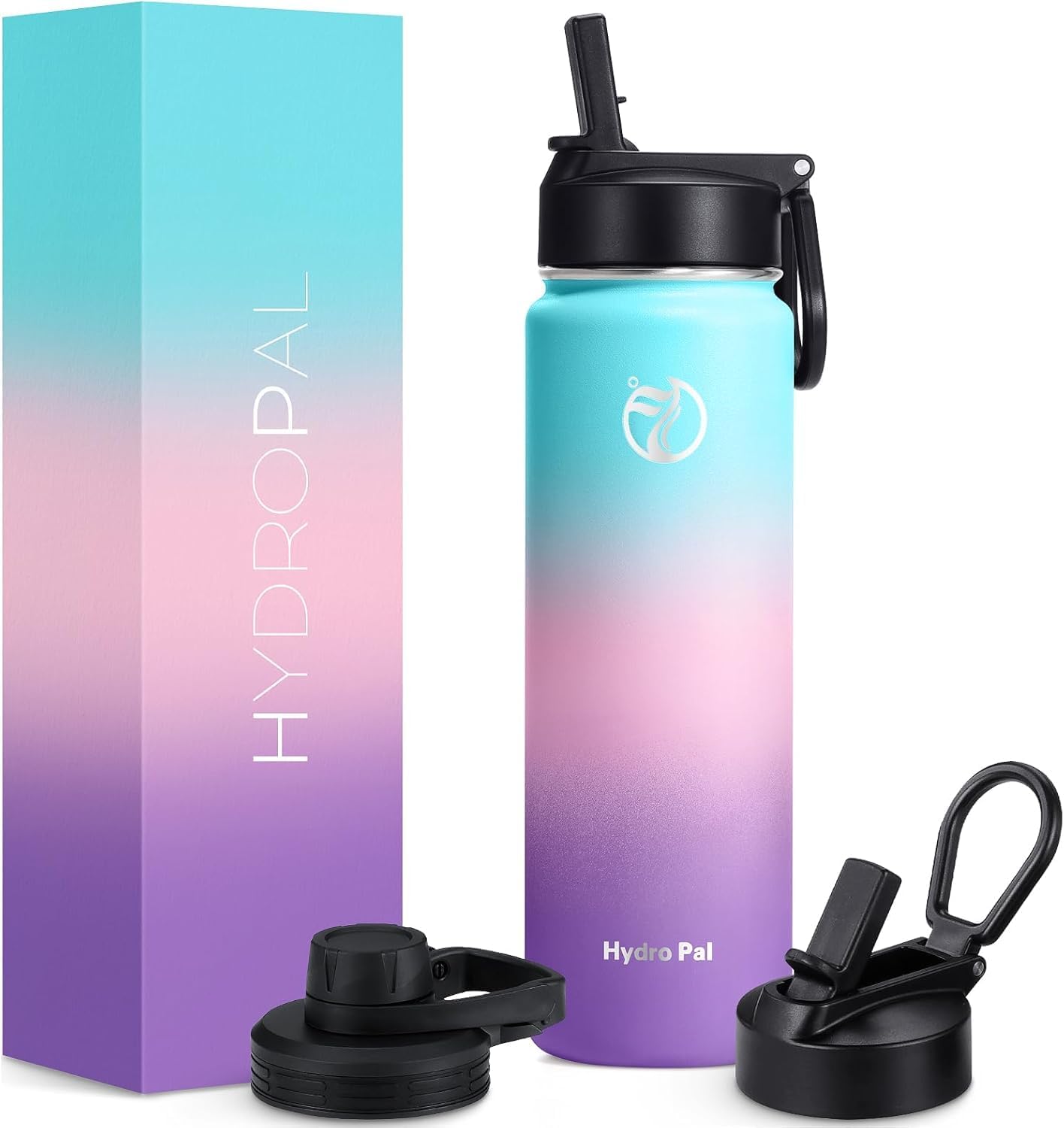 Detalle de HydroPal HydroPal Vacuum Insulated Stainless Steel Water Bottle (18/8) with Straw & Spout Lids – 1.9L to 500ml