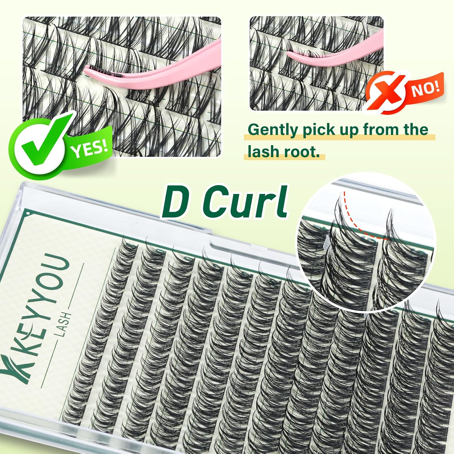 Detalle de KEYYOU KY03 Lash Clusters, D Curl 0.07D Wispy Mixed Lengths 8–18mm