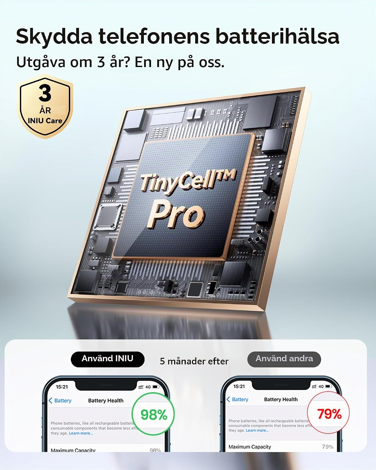 Detalle de INIU powerbank 10 000 mAh med 45 W snabbladdning och löstagbar USB-C-kabel