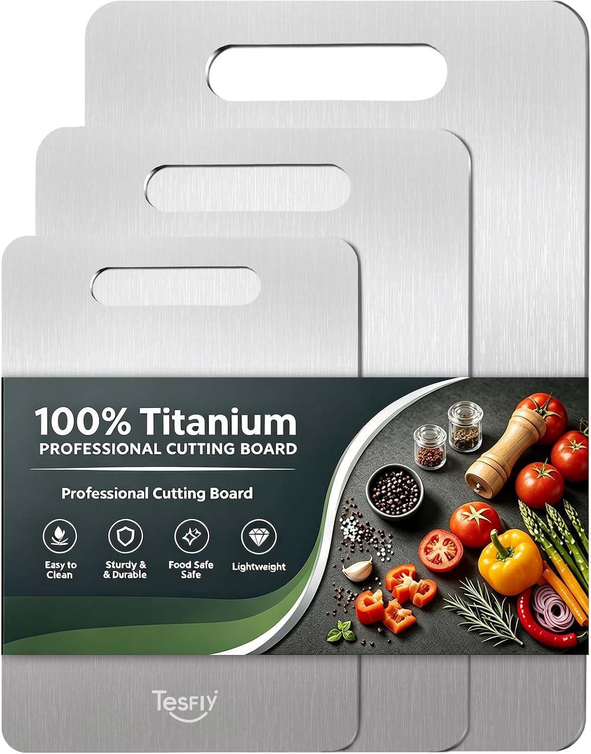Detalle de TESFLY Titanium Cutting Board Set, 3-Pack