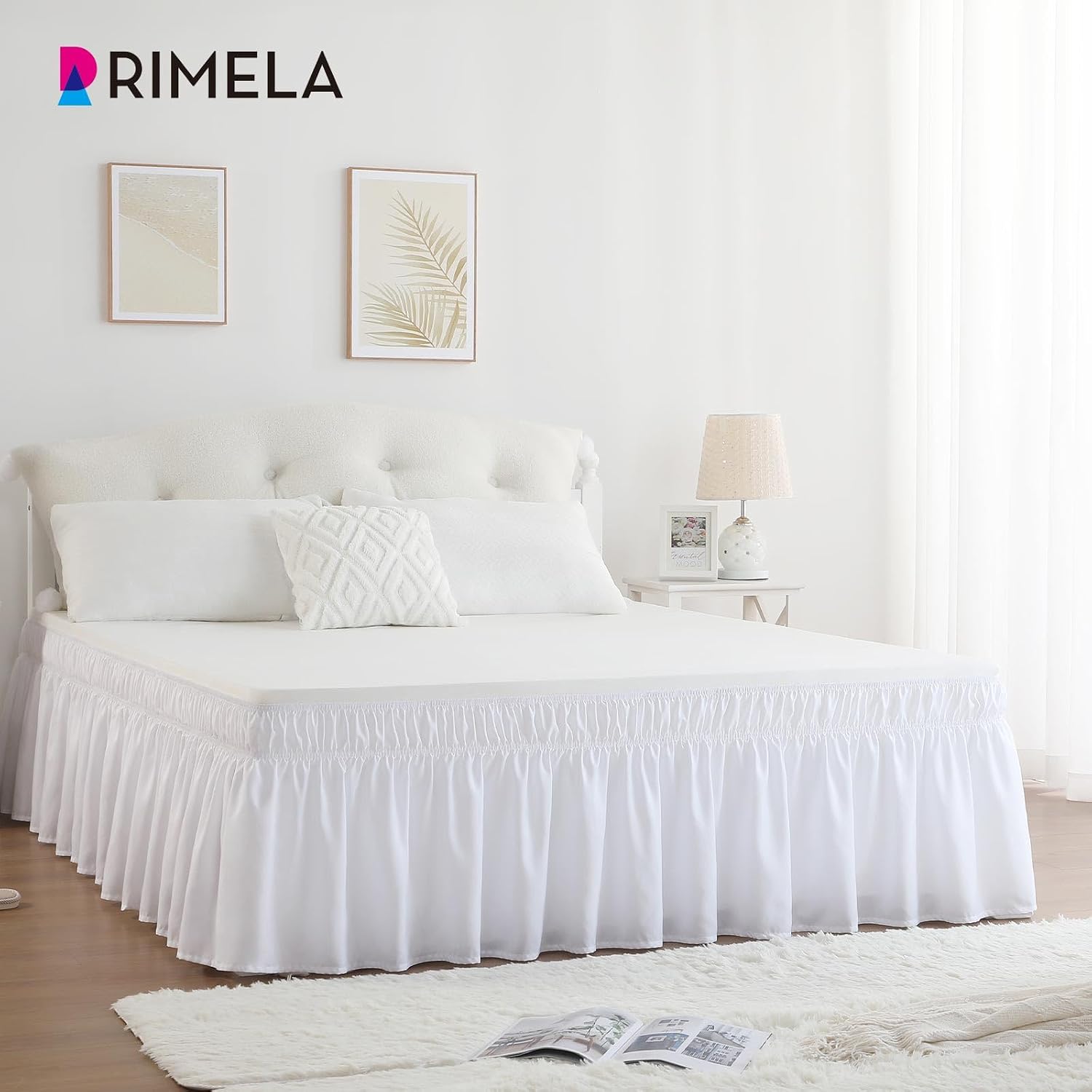 Thumbnail 6 de RIMELA White Bed Skirt King Size 18 Inch Drop — Elastic Bed Skirting for Under-Bed Coverage