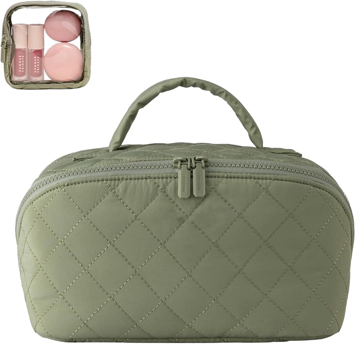 Thumbnail 5 de 2 Set Travel Makeup Bag for Women – Open Flat Lay with Compartments (Green)