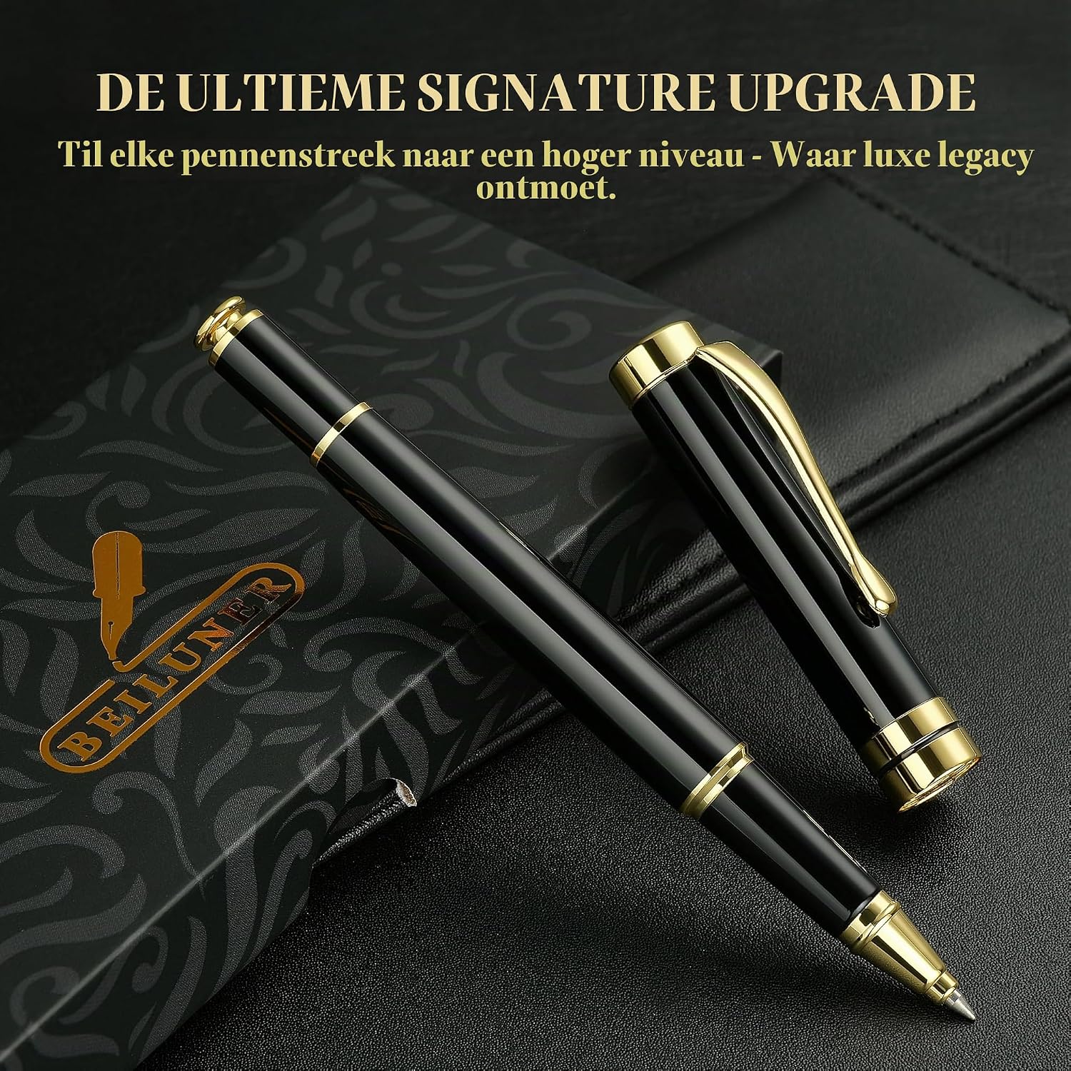 Detalle 2 de BEILUNER BL-000 balpen van metaal, zwart-chroom met gouden afwerking