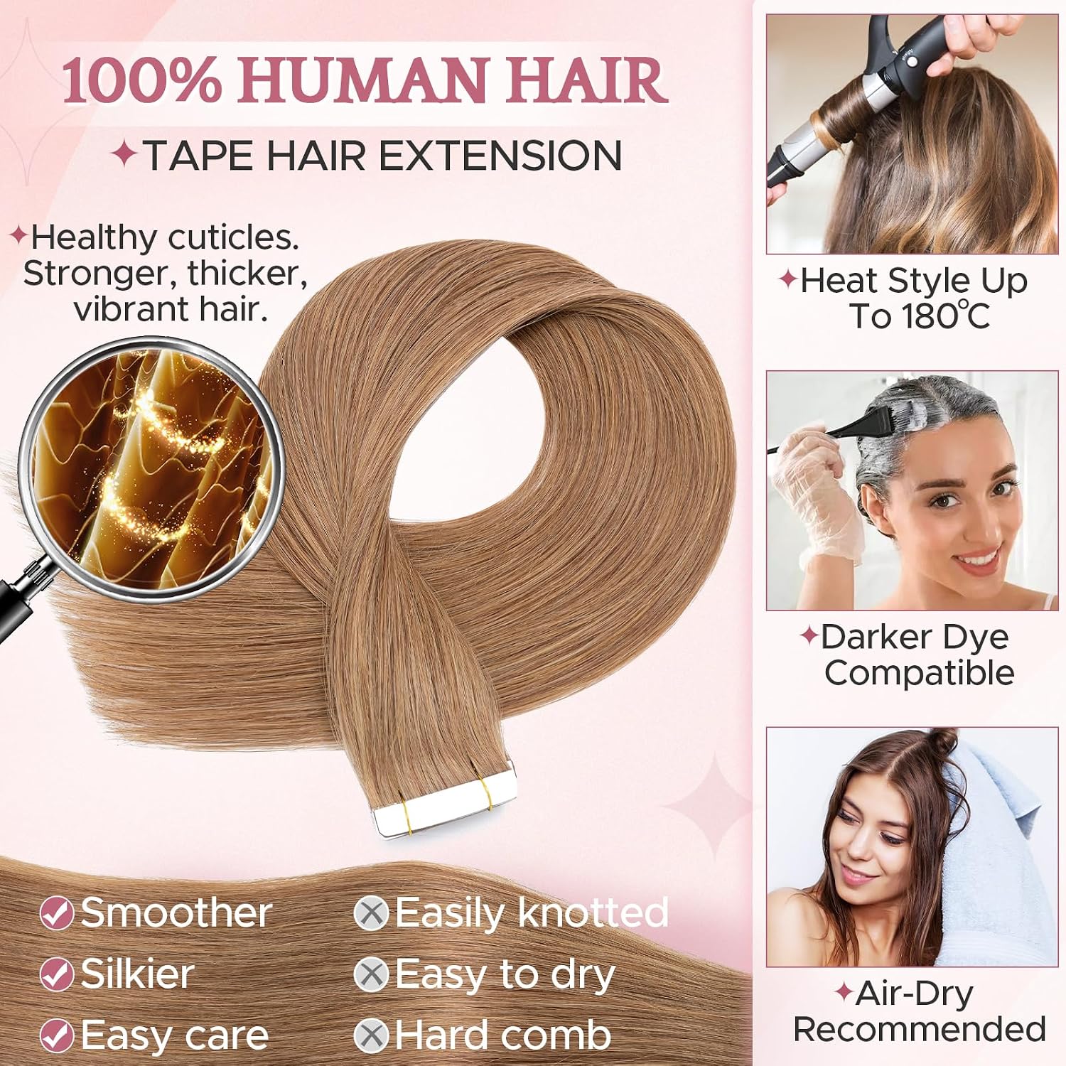 Thumbnail 2 de SEGO Extension Bande Adhésive Naturel Lisse Léger — 20 pièces, 30–55 cm (Marron Clair)