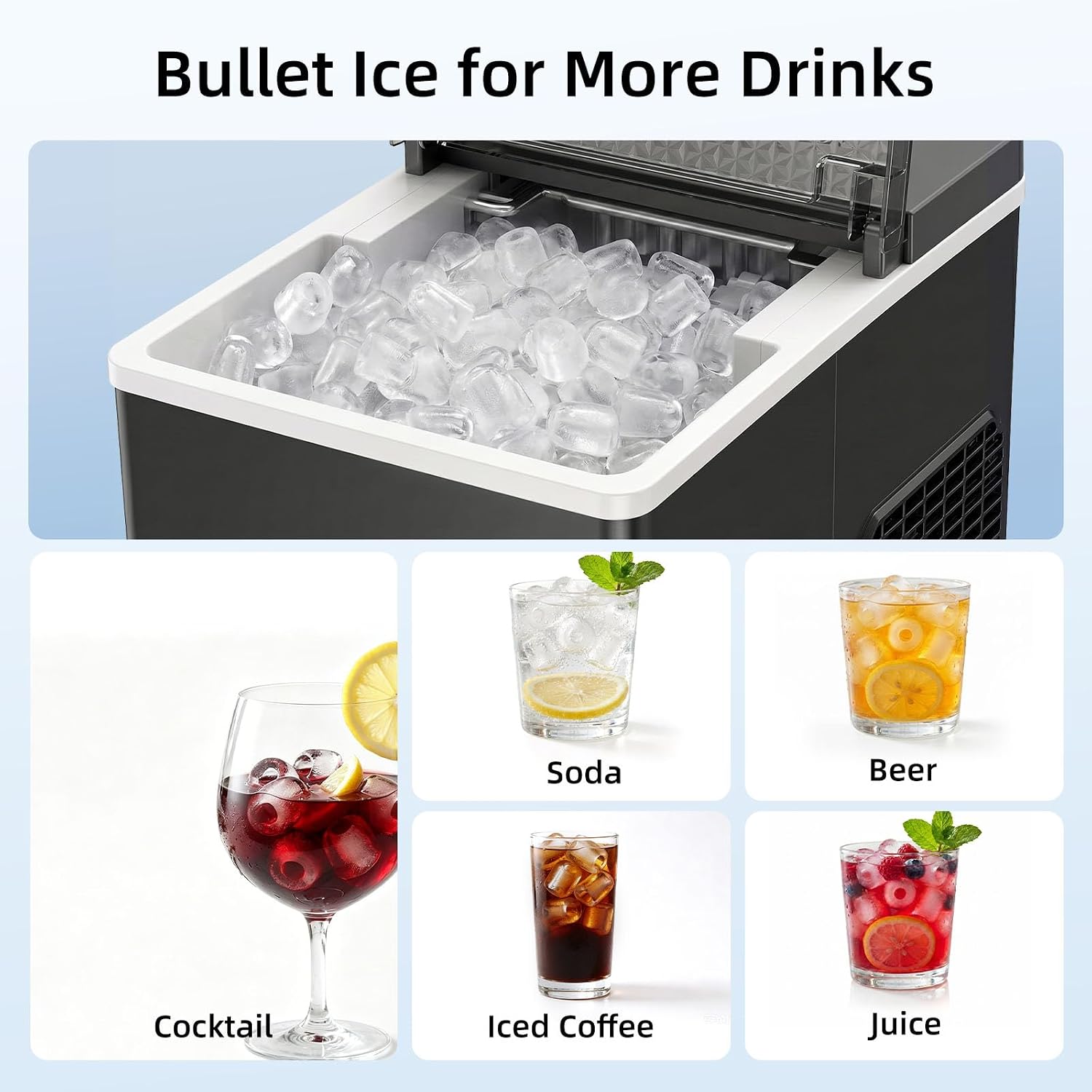 Detalle 2 de Antarctic Star HZB-12/V Countertop Ice Maker, 27 Lbs/Day, Two Ice Sizes