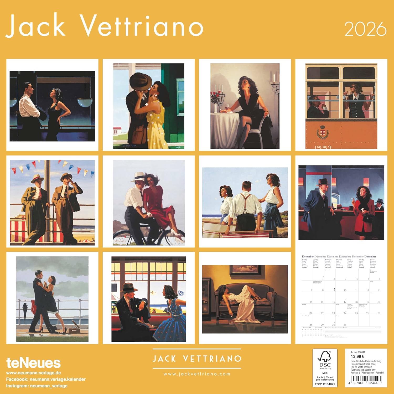 Thumbnail 1 de teNeues Jack Vettriano 2026 Kunst-Wandkalender (30x30 cm, 30x60 cm geöffnet) mit 12 Meisterwerken