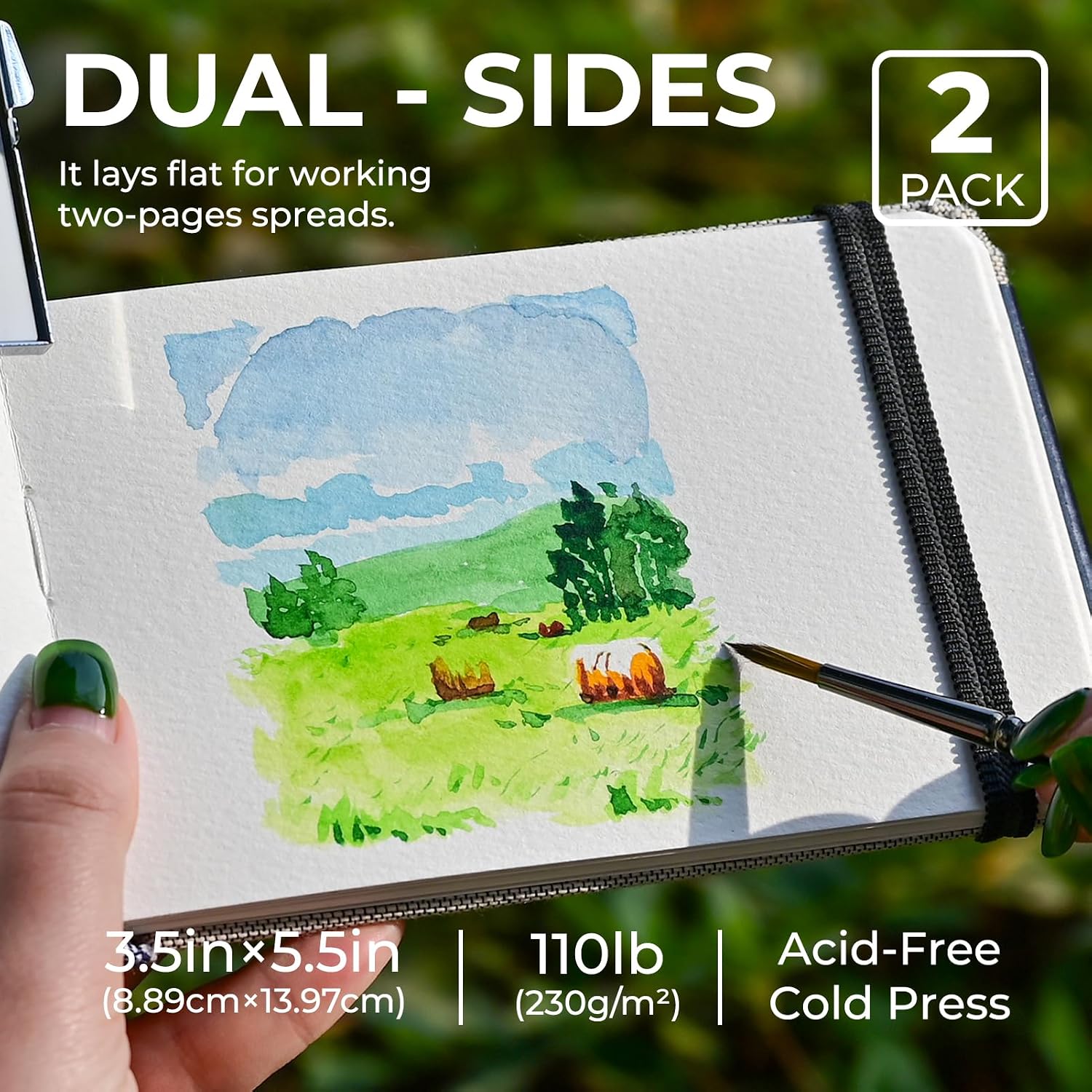 Detalle de Funto FT1035A aquareldagboek, 3,5 x 5,5 inch, koudgeperst, 2-pack