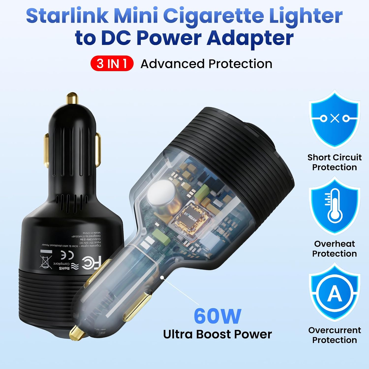 Detalle 2 de STARGEAR Starlink Mini 12V to 24V Adapter 60W 🔌