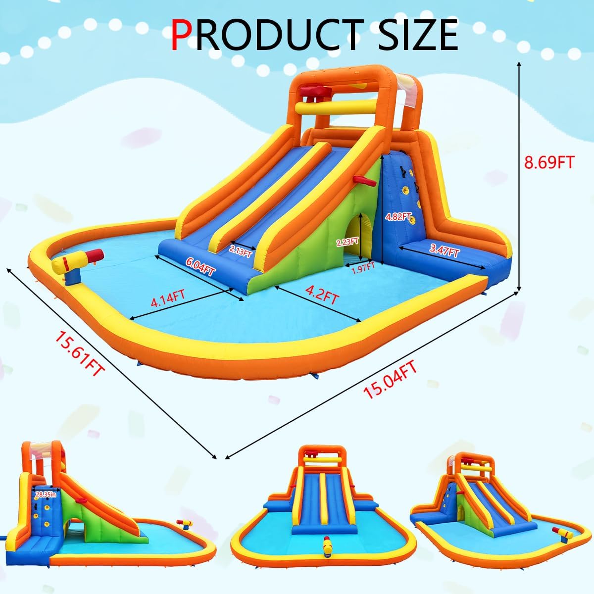 Detalle de HuaKastro 15.6x15FT Giant Inflatable Water Slide Park (Ages 5–12)
